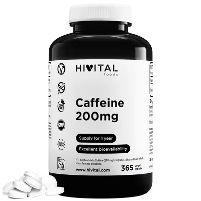 Cafeína Anhidra Pura 200 mg, 365 comprimidos — mejor Cafeína