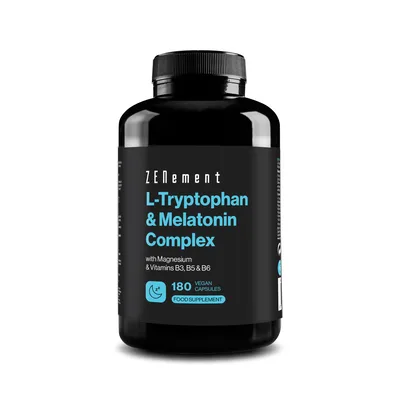 L-Triptófano Complex con Melatonina, Magnesio y Vitaminas B3, B5 y B6 - 180 Cápsulas — mejor Triptofano